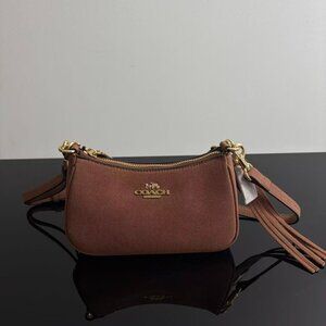 COACH Teri Tassel Shoulder Bag Mini Retro BrownSize 19.5*12.5*5.5